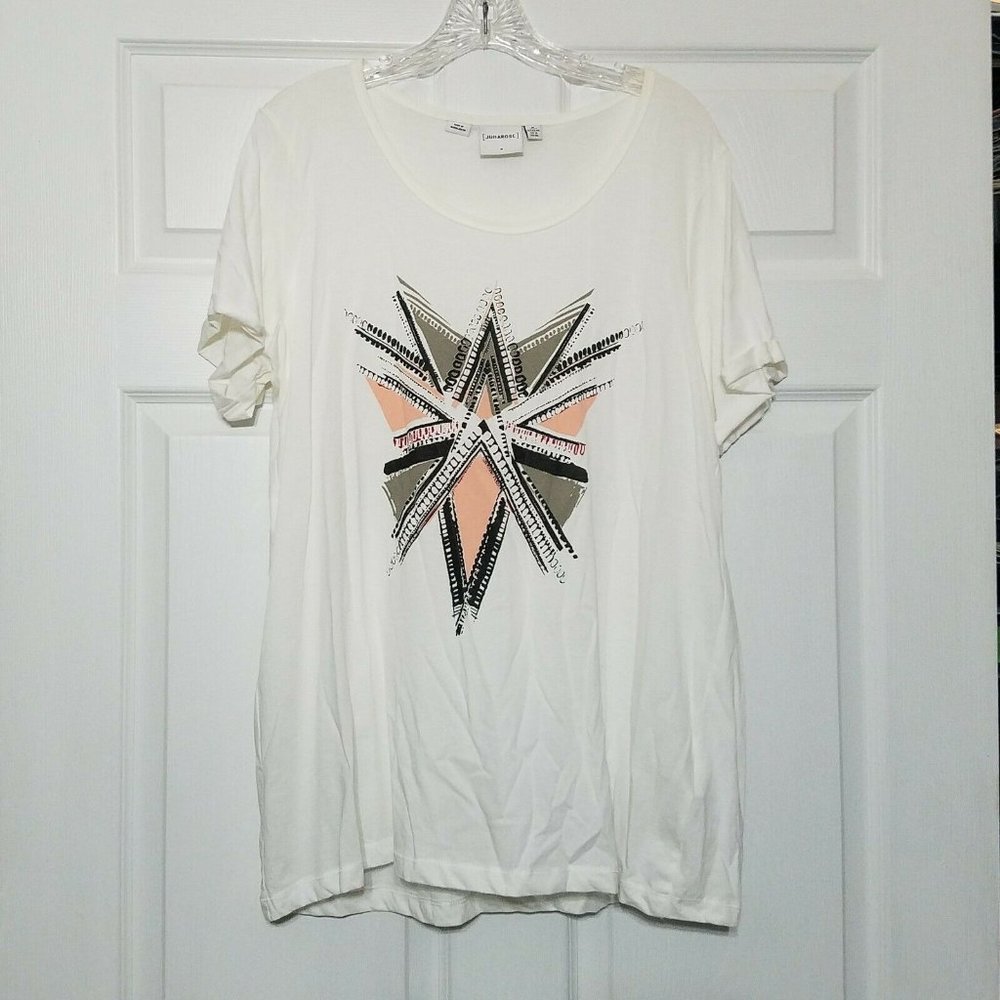 Junarose Women's Blouse T-Shirt ~ Sz M ~ White - Picture 3 of 7